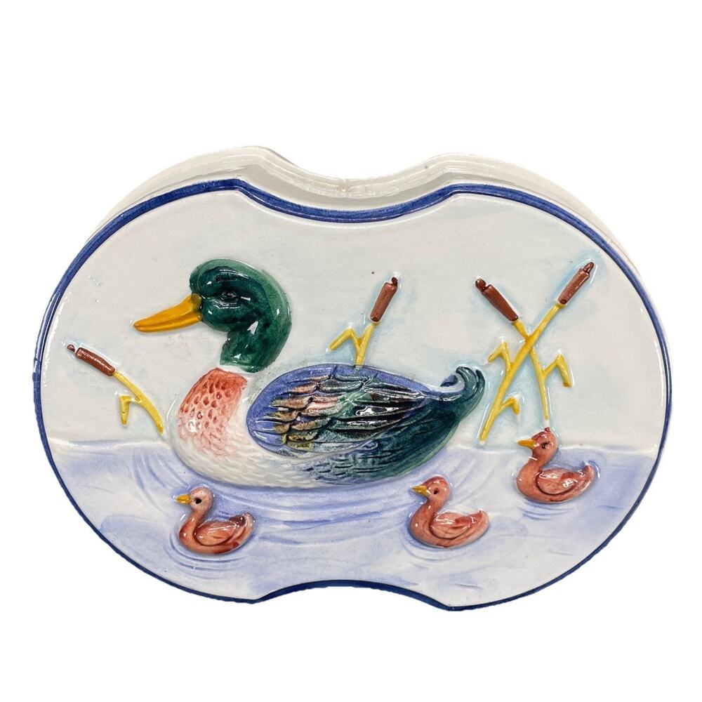 VTG Made in Italy Mom Duck w/Ducklings Ceramic‎ Wall Hanging Plaque 3D Waterfowl